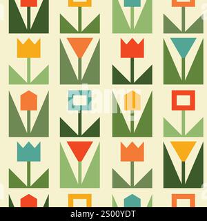 Abstract geometric colorful floral seamless pattern Stock Vector