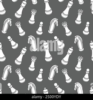Black and white chess figures seamless pattern Stock Vector