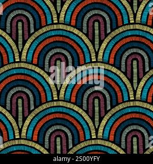 Seamless geometrical vector pattern, satin stitch embroidery Stock Vector