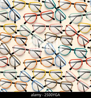 Vector illustration of eyeglasses with colorful frames, seamless pattern Stock Vector