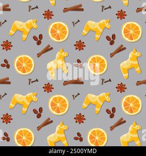 Seamless pattern of gingerbread coockies and spices Stock Vector