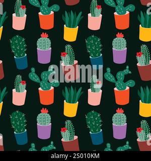 Hand drawn cactus plant vector seamless pattern Stock Vector