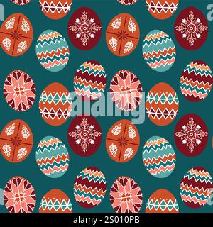 Seamless pattern of traditional  painted Easter eggs Stock Vector