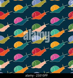 Hand drawn vector colorful snails, seamless vector pattern Stock Vector