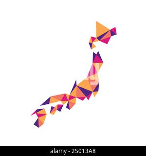 Japan low poly origami style map. Geometric map simple abstract tech style. Stock Vector