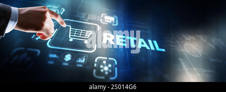 Retail concept marketing channels E-commerce Shopping automation on virtual screen Stock Photo