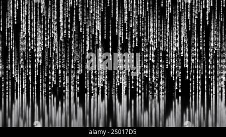 Matrix code, digital rain background, The falling white characters in verical lines on computer screen. Virtual reality concept. 3d render Stock Photo