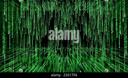 Matrix code, digital rain background, The falling green characters in verical lines on computer screen. Virtual reality concept. 3d render Stock Photo
