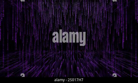 Matrix code, digital rain background, The falling purple characters in verical lines on computer screen. Virtual reality concept. 3d render Stock Photo