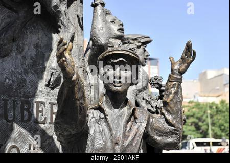 Madrid, Spain, Europe, Close-up of a bronze statue with raised arms, Las Ventas bullring, Plaza de Toros Las Ventas, Europe Stock Photo