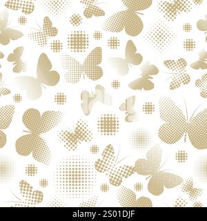Seamless background butterflies beige. . hand drawing. Not AI. Vector illustration Stock Vector