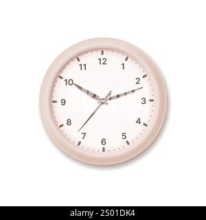 Wall clock in minimalistic 3d style. Classic design of simple wall analog clock. Vector illustration. Stock Vector