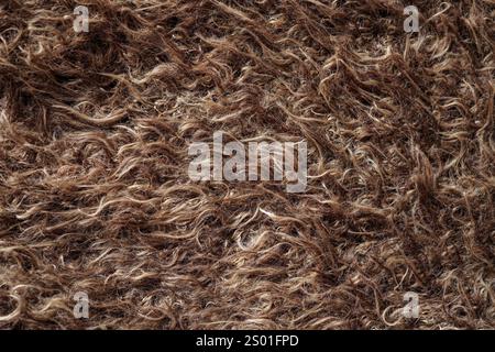 Burnt brown sheep fur texture background, fluffy sheep fur texture template, top view Stock Photo