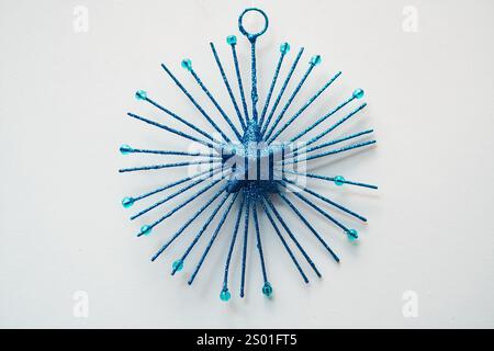 Sparkling blue star Christmas ornament Stock Photo