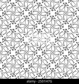 Black monochrome seamless pattern with fish on a white background Stock Vector