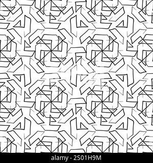 Seamless geometric pattern with boats in black and white Stock Vector