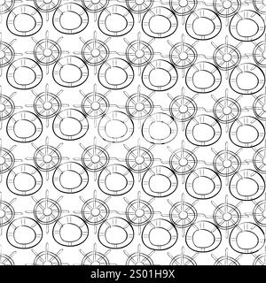 Seamless pattern with sea objects in black and white Stock Vector