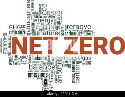 Net Zero word cloud conceptual design isolated on white background. Stock Vector