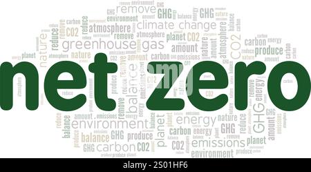 Net Zero word cloud conceptual design isolated on white background. Stock Vector