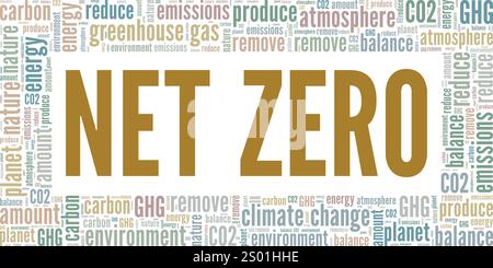 Net Zero word cloud conceptual design isolated on white background. Stock Vector