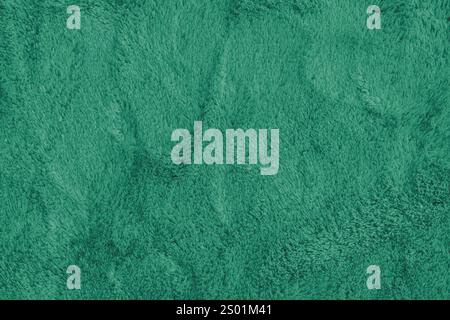 Soft shaggy green carpet texture. Fluffy synthetic textile fur, plush textile, blanket cloth background. Wallpaper, backdrop, solid color Stock Photo