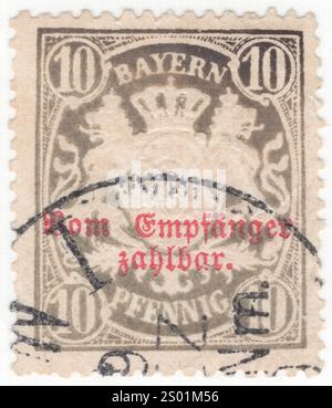 BAVARIA — 1888 March 05: 3 pfennig grey on orange Postage Due stamp ...