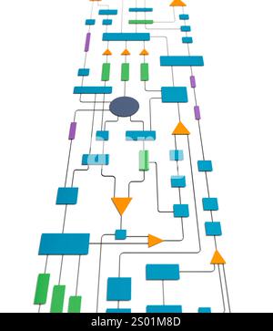 Business flow chart, strategy, plan, industrial process, decision tree. Business flow chart, strategy, plan, industrial process, decision tree. Chart with elements, connected lines, and geometric shapes. Map, chart, node tree, conncection. 3D illustration img business059s02 flow chart Stock Photo