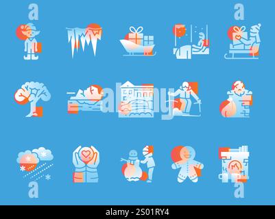 winter landscape black line icon. Vector illustration.Editable stroke. Stock Vector