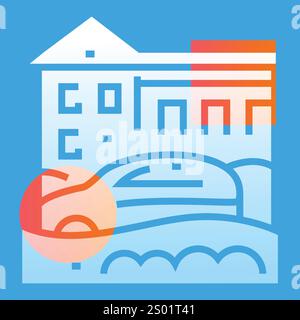 Panorama winter landscape line black icon. Sign for web page, mobile app, button, logo. Vector isolated button. Editable stroke. Stock Vector