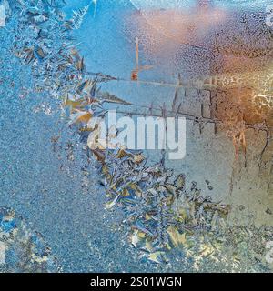 Frost on Window with inset and w/o inset Stock Photo