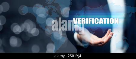 Person or businessman touch text button verification. Stock Photo