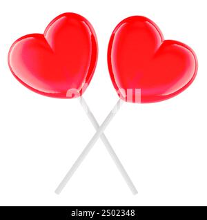 Two heart shaped lollipops. 3D rendering isolated on white background Stock Photo