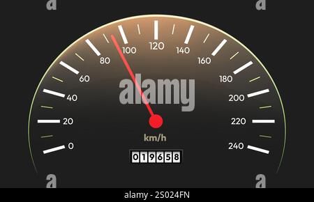 Realistic car speedometer. Speedometers scale with backlight isolated on black vector illustration Stock Vector