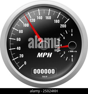 Universal speedometer gauge. Realistic car speed measurer isolated vector illustration Stock Vector
