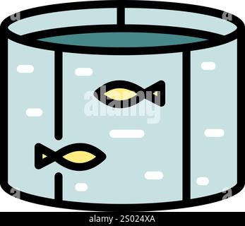 Fish Farm color icon. Producing Salmon and Trout, Carp, Catfish and Tilapia. Fish farming, raising fish commercially in tanks, enclosures, fish ponds Stock Vector