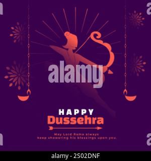 happy dussehra greeting card with lord rama with diya Stock Vector