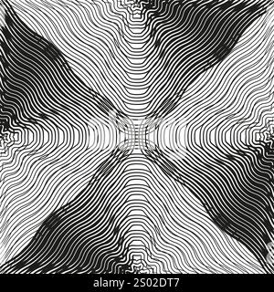 Wavy abstract lines. Optical illusion effect. Geometric vector pattern. Black and white texture. Stock Vector