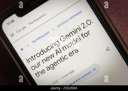 Mexico City, MEXICO - Dec 18 2024 : A post “Introducing Gemini 2.0: our new AI model for the agentic era” is displayed on an iPhone screen. Stock Photo