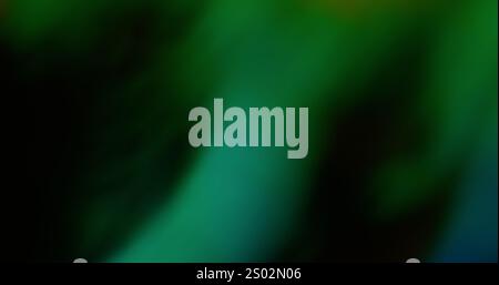 Blurred reflective light. Psychedelic colors. Defocused leak green rays flickers gradient beam lens flare on abstract art black dark background. Stock Photo