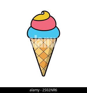 Colorful Ice Cream Illustration, Cute ice cream cartoon icon vector illustration. Desserts and Sweet Foods Flat Design icon concept. Vector flat. Stock Vector