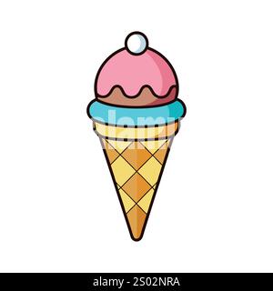 Colorful Ice Cream Illustration, Cute ice cream cartoon icon vector illustration. Desserts and Sweet Foods Flat Design icon concept. Vector flat. Stock Vector