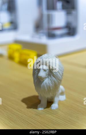 3D printer printing lion figure close-up. Stock Photo