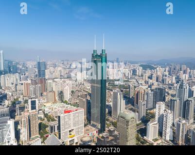 drone aerial view of city in SHENZHEN Stock Photo