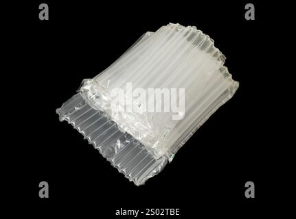 plastic translucent air packaging, protection of goods on black background Stock Photo