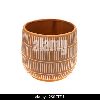 Set of old ceramic flower pot with soil isolated on white Stock Photo