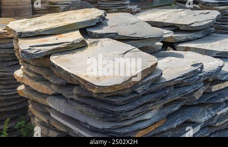 Slate Stack Texture Stack flat slate stones cladding of wall used for flooring, walkways or ...
