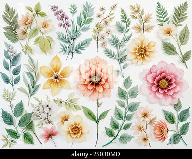 Various shapes and forms of green leaves set Stock Vector