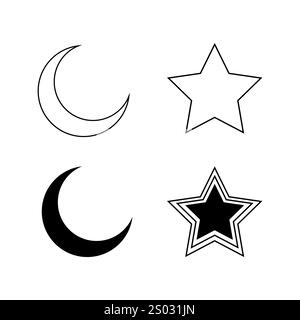 collection of islamic symbols vector with crescent moon and star in outline and solid icons Stock Vector