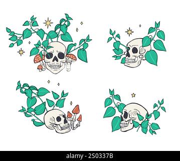 Hand drawn sketchy human skulls set isolated on white background Stock ...
