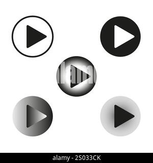Play button icons. Multimedia vector symbols. Circle play shapes. Black gradient elements. Stock Vector